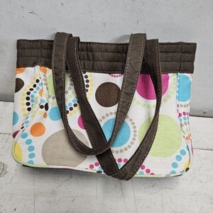 Thirty-one canvas polkadot circle stripe handbag purse w/ inner zipper pocket